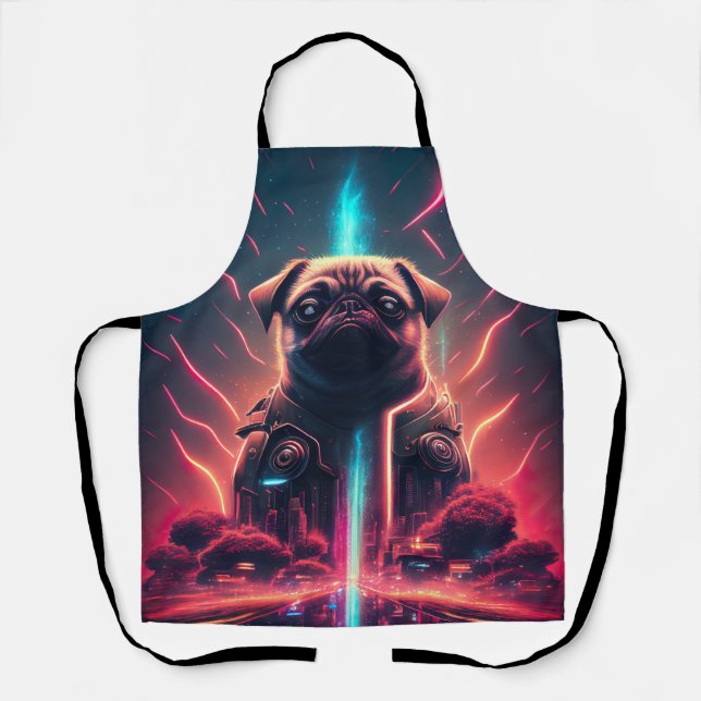 Tablier Adorable Pug dans un costume de robot futuriste (Recto)
