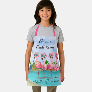 Tablier Adorable rose Bonjour Flamants roses d'été sur les
