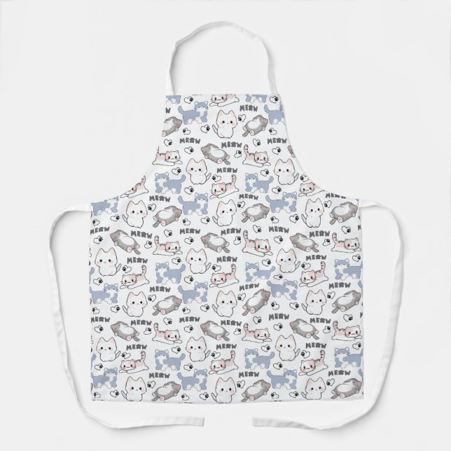 Tablier Adorables chatons dodus et cœurs Meow (Recto)