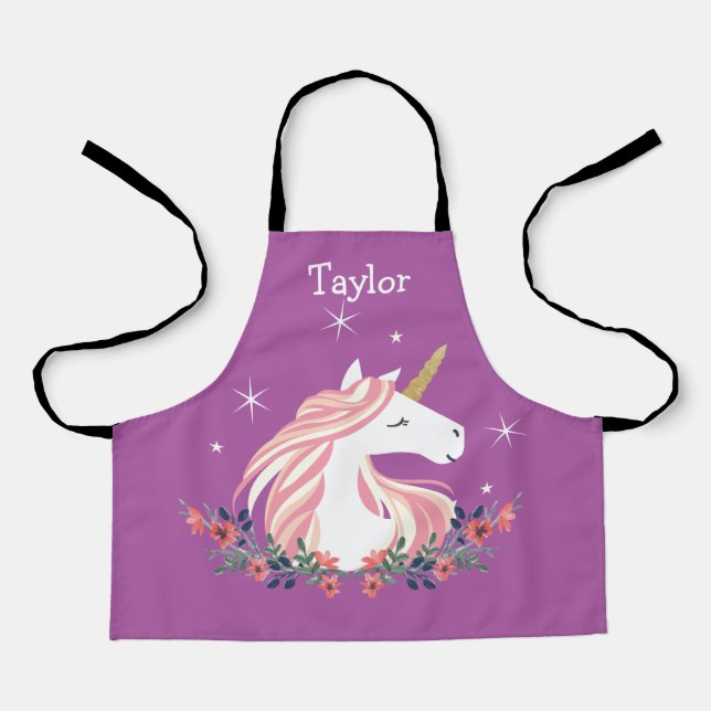Tablier Aéron pour enfants Unicorne personnalisée (Recto)