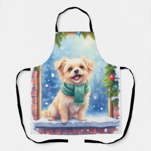 Tablier Affenpinscher aquarelle cosy Noël enneigé