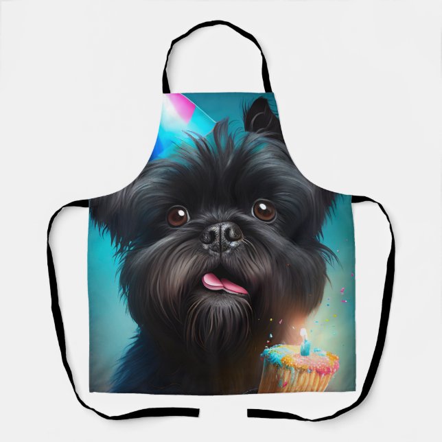 Tablier Affenpinscher célébrant gâteau de ballons d'annive (Recto)
