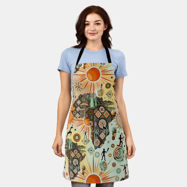 Tablier Africa Map Decorative Tribal Elements Pattern (Porté)