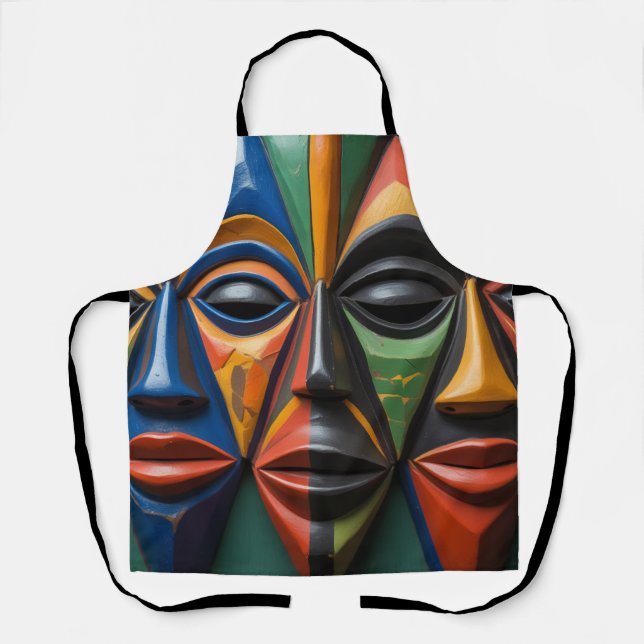 Tablier African Tribal  Masks Trio Dynamic Symmetry (Recto)