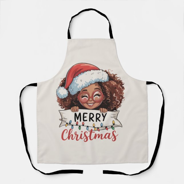Tablier Afro-Américain Joyeux Noël Africain Noir  (Recto)