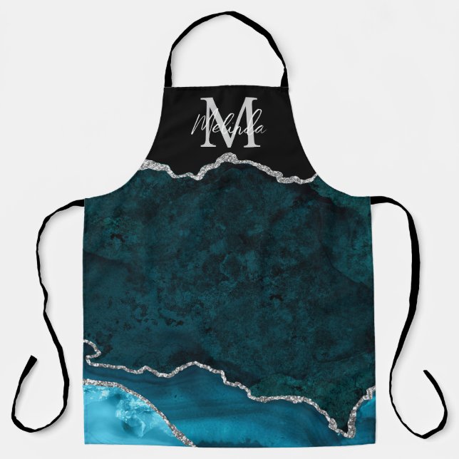 Tablier Agate Marbre Bleu Turquoise et Argent (Recto)