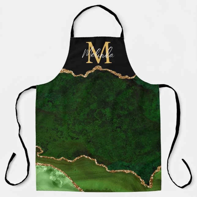 Tablier Agate Marbrée Verte et Dorée (Recto)
