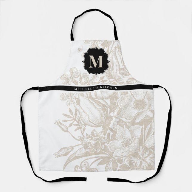 Tablier Agritourisme français Élégant Monogramme Floral Ap (Recto)