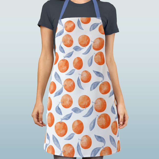 Tablier Agrume orange fruit Méditerranée aquarelle (Mediterranean watercolor citrus orange fruit pattern apron)