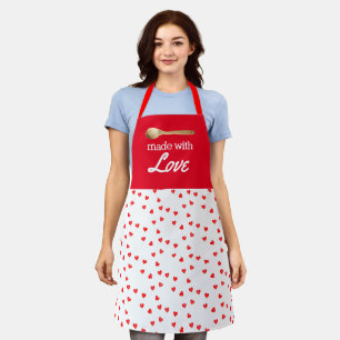 Tablier Aimer cuisiner rouge et blanc