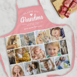 Tablier Aimer You Grandma Photo Collage Apron<br><div class="desc">Tablier grand-mère personnalisé avec un modèle photo collage de 13,  un joli arrière - plan rose,  le titre "nous t'aimons grand-mère",  les noms des petits-enfants,  un coeur d'amour,  et le mignon dicton "tu fais la vie douce".</div>