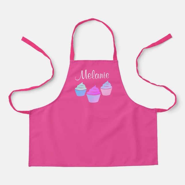 Tablier Aire de cuisson au cupcake pour enfant rose mignon (Recto)