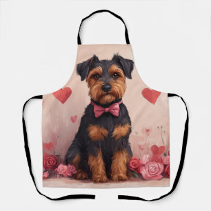 Tablier Airedale avec des roses - Saint-Valentin