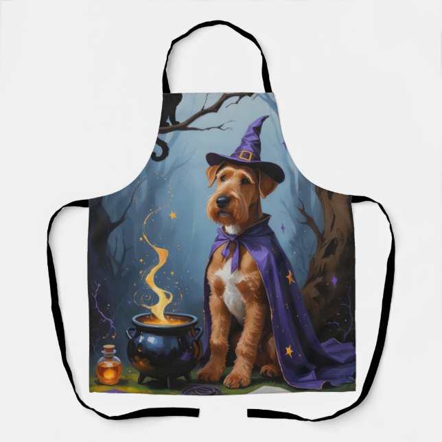 Tablier Airedale Chien Whimsical Halloween Peinture (Recto)