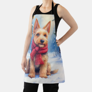 Tablier Airedale Terrier aquarelle Noël enneigé