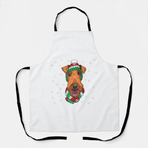 Tablier Airedale Terrier dans le casquette de Noël
