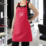 Tablier Ajouter Logo Employé Script Moderne Couleur person<br><div class="desc">Tablier personnalisé que vous pouvez ajouter votre logo et le nom de votre employé dans un script moderne tendance contre une couleur arrière - plan modifiable (cliquez sur "modifier" bouton et changer de couleur arrière - plan). Vous pouvez même changer la couleur de la sangle (accessible sur la page du...</div>