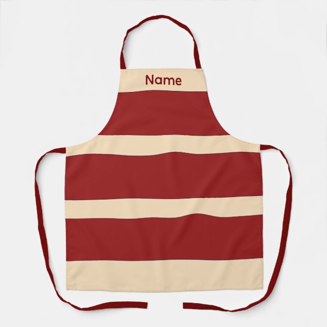 Tablier Ajouter Nom Dk Rouge + Bandes Crème Kitchen Crafts (Recto)