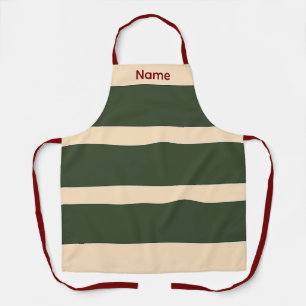 Tablier Ajouter Nom Vert + Bandes Crème Cuisine Artisanat
