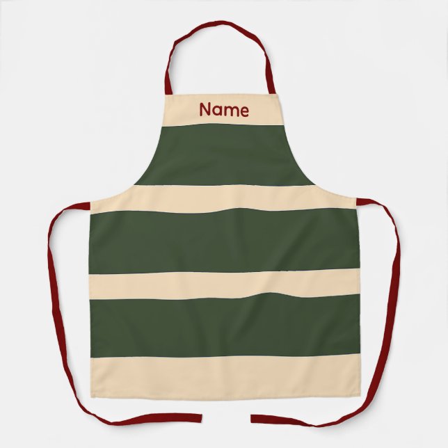 Tablier Ajouter Nom Vert + Bandes Crème Cuisine Artisanat  (Recto)
