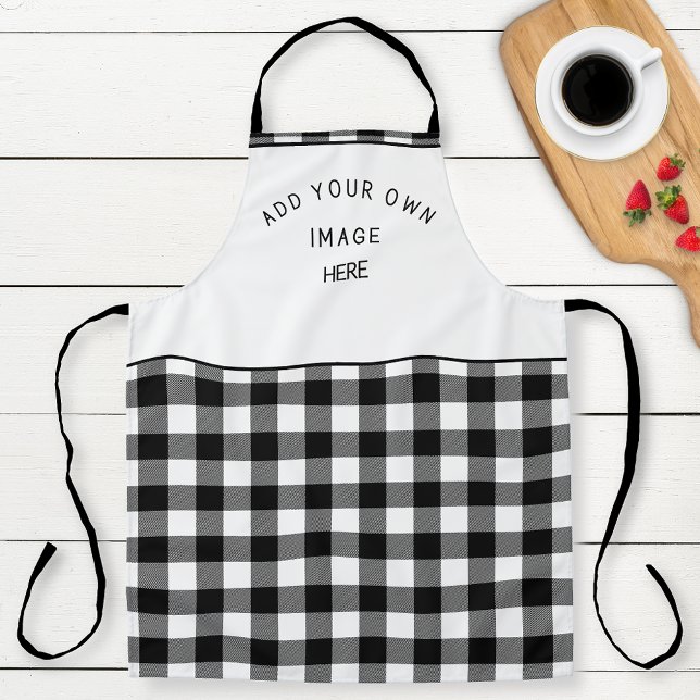 Tablier Ajoutez votre image ou logo, plaid de buffle noir  (Créateur téléchargé)
