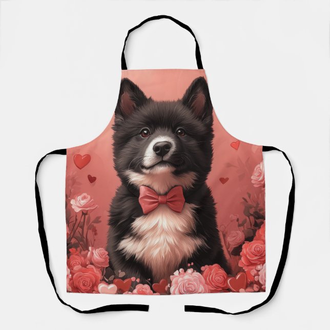 Tablier Akita Américain avec Roses - Saint-Valentin (Recto)