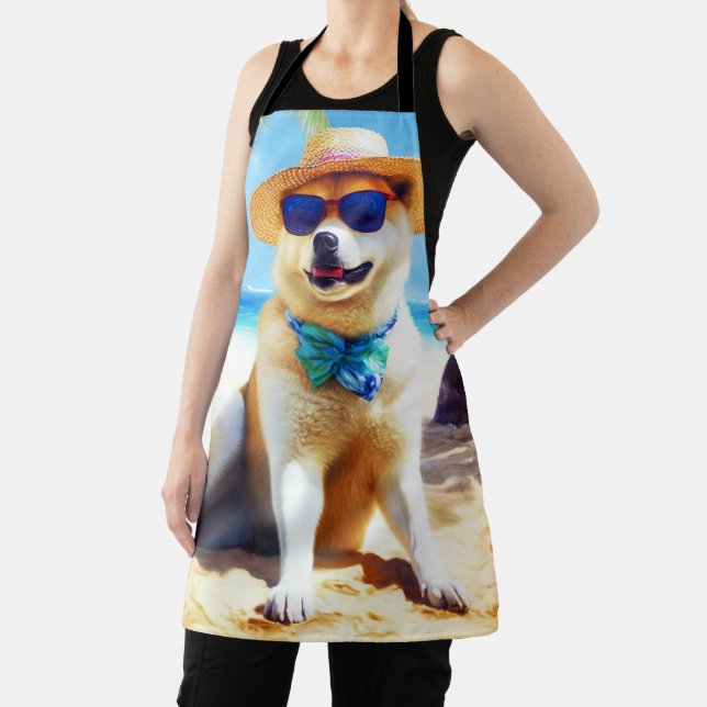 Tablier Akita sur la plage, cadeau d'été pour les amoureux (Insitu)