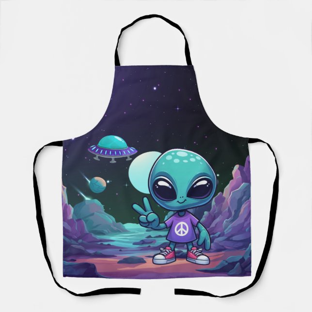 Tablier Alien de paix mignon et vaisseau spatial (Recto)
