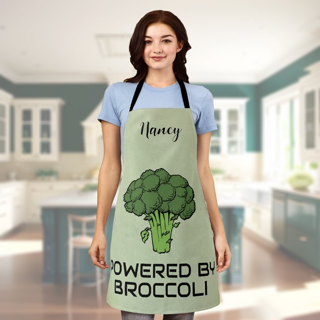 Tablier Alimenté par Broccoli Bold Vert Personnalisé Nom (Créateur téléchargé)