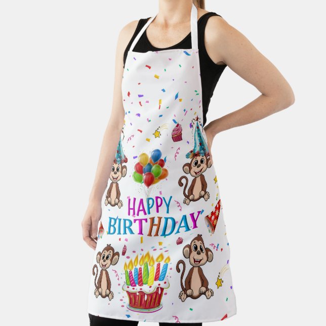Tablier All Over Print Apron Happy Birthday Monkey (Insitu)