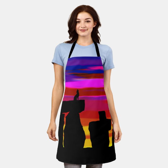 Tablier Allover Print Apron Desert Sunset avec Coyote (Porté)