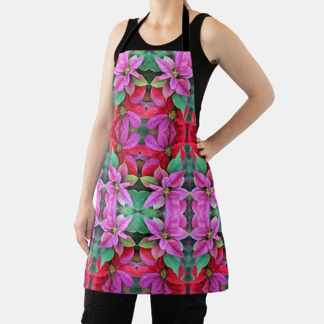 Tablier Allover Print Apron Poinsettias (Insitu)