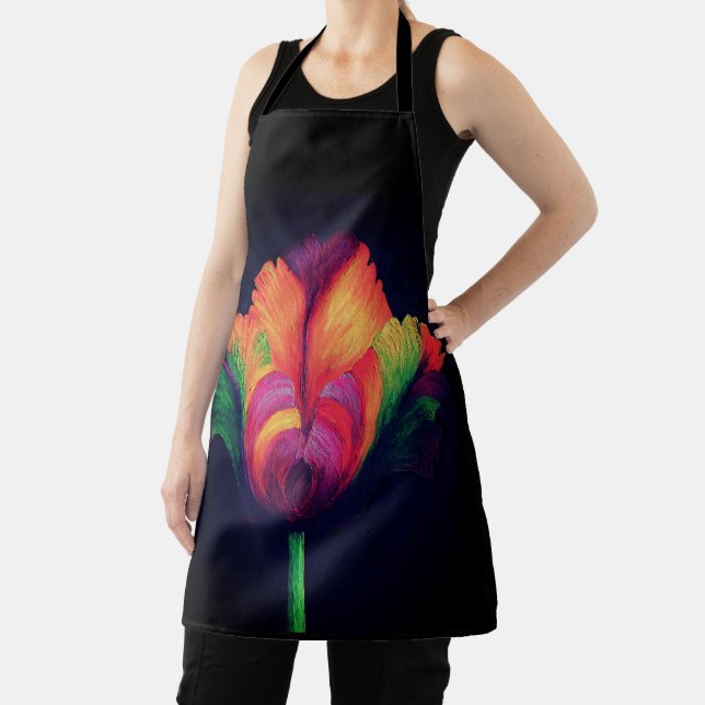 Tablier Allover Print Apron Rainbow Parrot Tulip (Insitu)