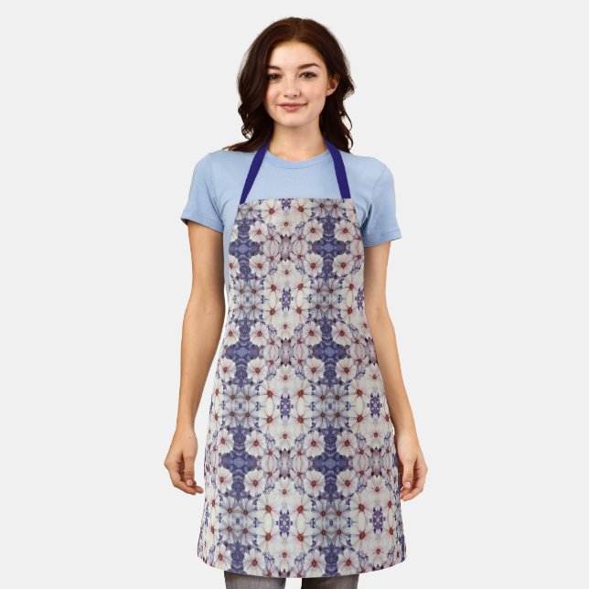 Tablier Allover Print Apron White African Daisies (Porté)