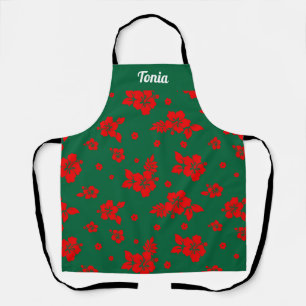 Tablier Aloha Hawaii Rouge sur le Motif de Noël vert