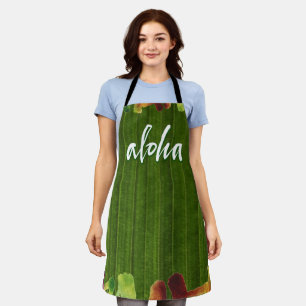 Tablier Aloha Tropical Hawai'i feuille lettrage vert