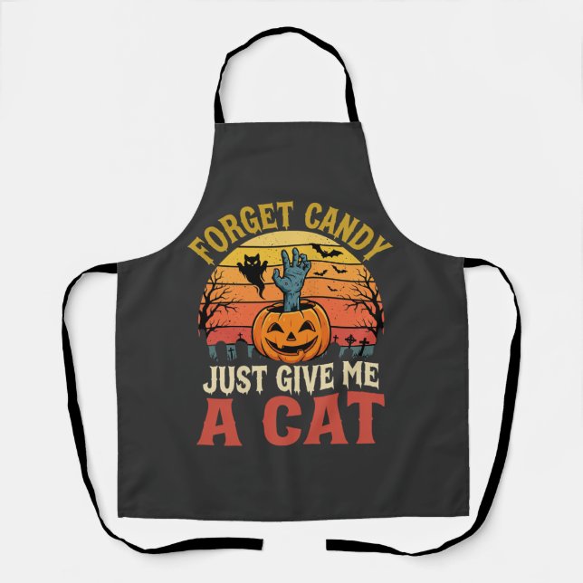 Tablier Amateur de chat Halloween Oublier Bonbons Graphiqu (Recto)