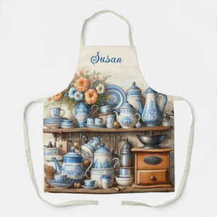 Tablier Amateurs de café Vintage Bleu
