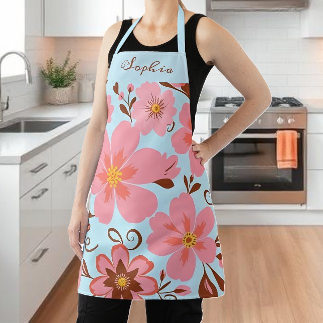 Tablier Ambiance florale rose - Fleurs Pastel Vibes-Retro (Pink Floral Mood – Pastel Vibes Apron )
