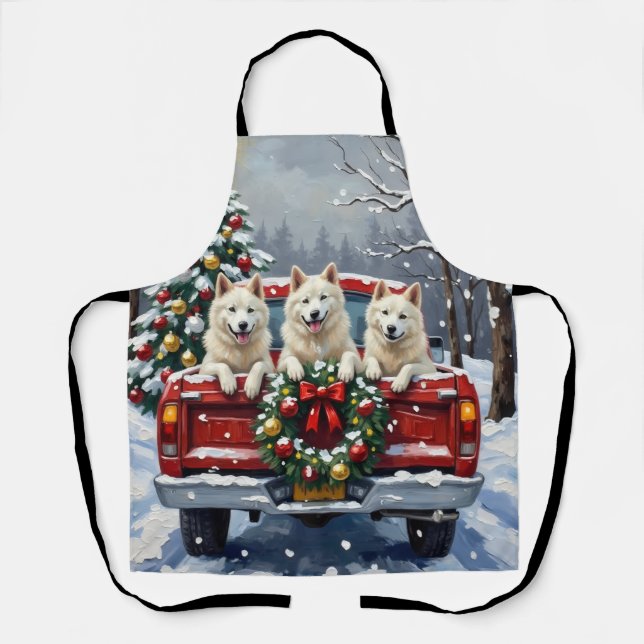 Tablier American Eskimo Dog Christmas Red Truck Holiday (Recto)