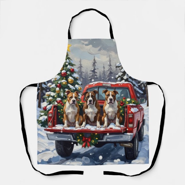 Tablier American Staffordshire Terrier Christmas Red Truck (Recto)