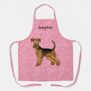 Tablier Amour de chien Airedale Terrier Cœurs roses et nom