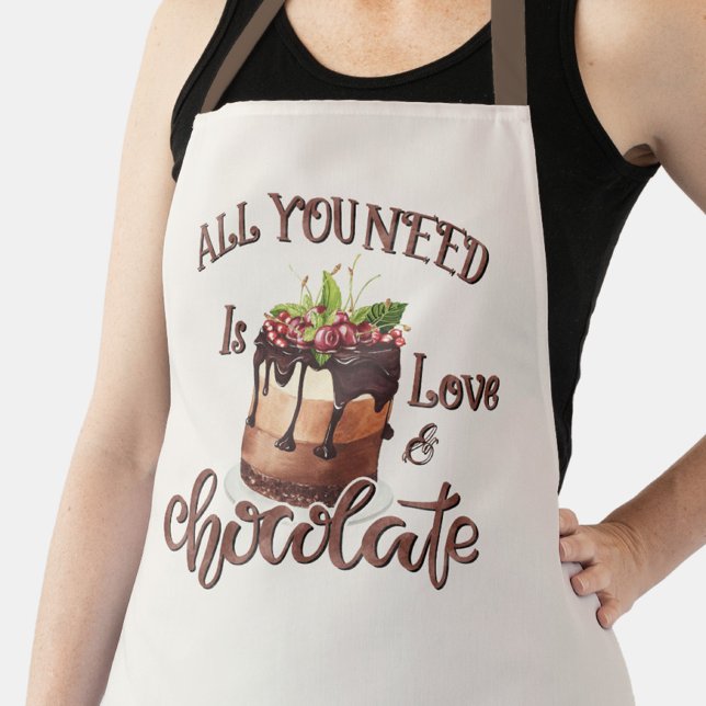 Tablier Amour de Chocolat Cuisine Gâteau  (Apron with funny text, "All you need is love and chocolate.")
