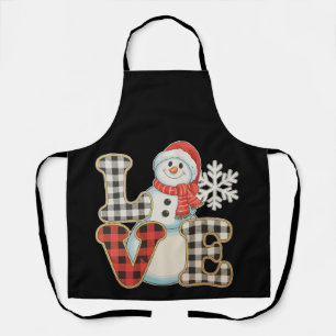 Tablier Amour de Noël Bonhomme de Neige Mignon Plaid de Bu