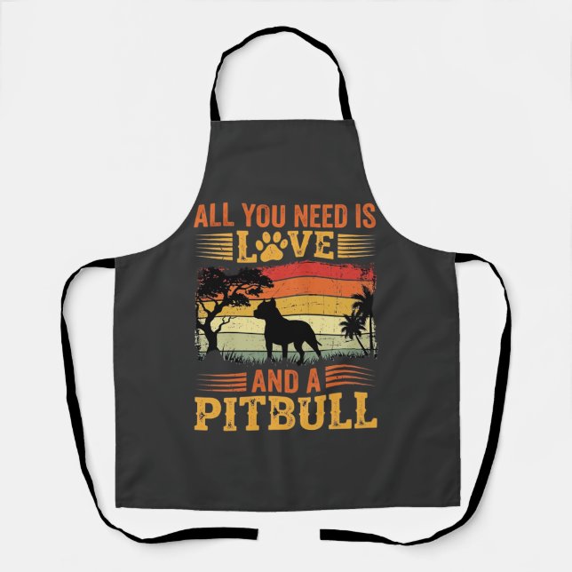 Tablier Amour de Pitbull Coucher de Soleil Rétro Chien (Recto)