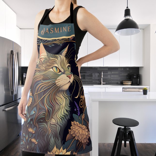 Tablier Amoureux des chats Rose Art déco Dusty (Art Deco Dusty Rose Cat Lover Apron)