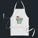 Tablier Amusant Apron Elf Noël<br><div class="desc">Achetez ce cadeau de Noël avec la légende amusante,  Head Elf,  avec un casquette du Père Noël perché sur le dessus.</div>