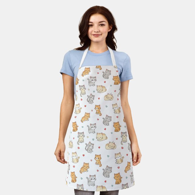 Tablier Amusant Apron Pour Amoureux des chats Kawaii Motif (Porté)