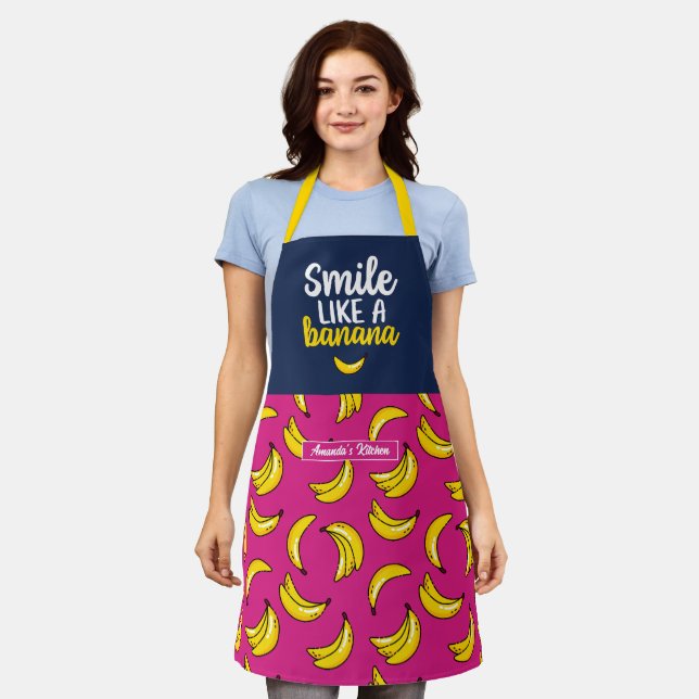 Tablier Amusant et mignon sourire comme un Motif de banane (Porté)