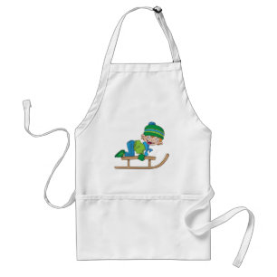 Tablier Amusant Hiver Sledding Boy mignonne Snow Adventure